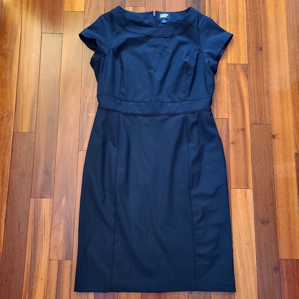 Lands End Navy Blue Women's 10 Sheath Dress Zip-back Business Casual Workwear